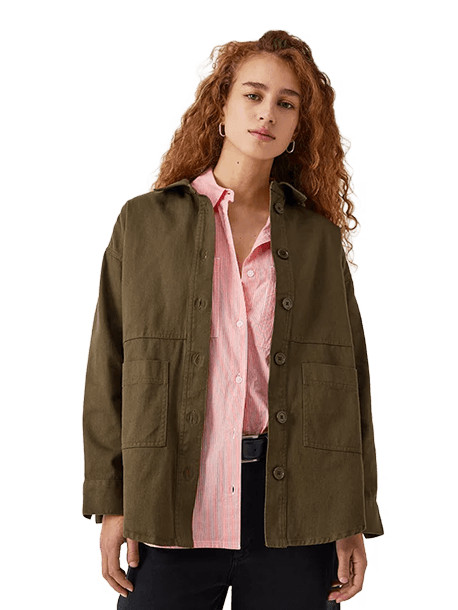 Long Sleeve Overshirt, Khaki, 6 - Main view