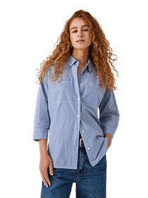 Stripe Curved Hem Shirt, Blue